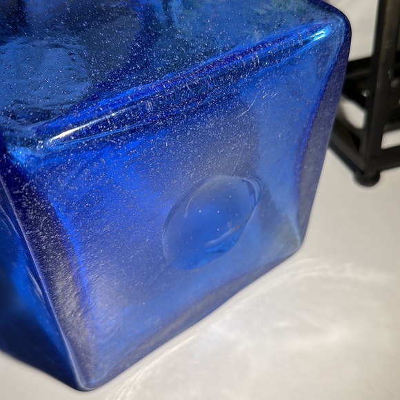 Vintage MCM Large Blue Bubble Glass Scalloped Edge Vase - Picture 7 of 9